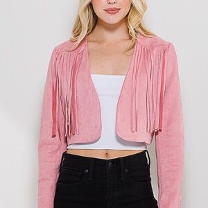 Pink Suede Fringe Cropped Jacket rodeo